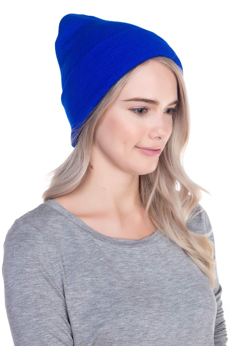 Top Level Beanie Men Women - Unisex Cuffed Plain Skull Knit Hat Cap, Royal - Image 3
